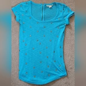 Derek Heart Gold Skull Stud Cap Sleeve Tee Shirt